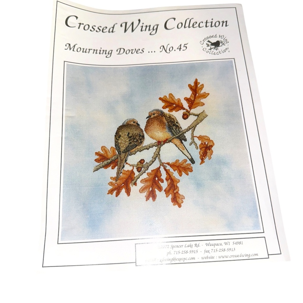Mourning Doves Cross Stitch Chart Crossed Wings Collection Hand Painted Fabric